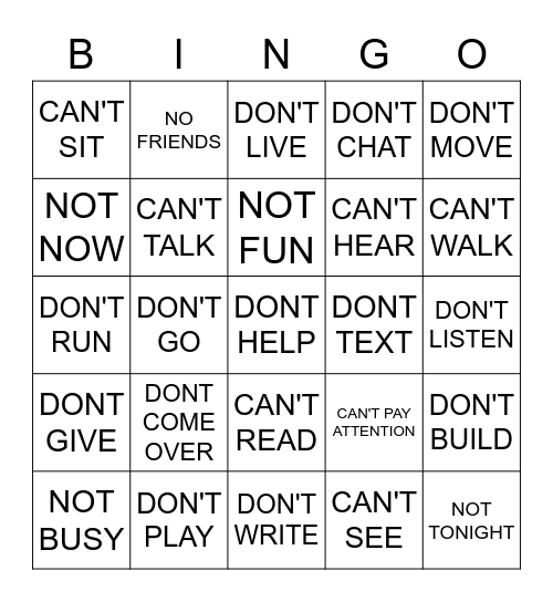 MORE NEGATIVE SIGNS Bingo Card