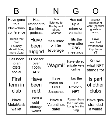 Blockchain BINGO Card