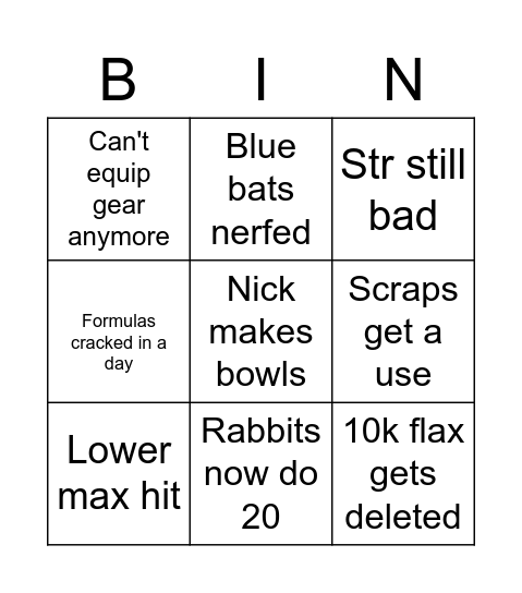 Combat rework Bingo Card