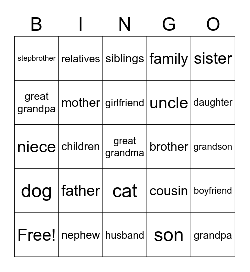 familia Bingo Card