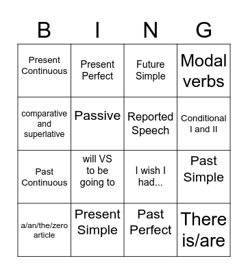 Grammar 1 sofpalna_exam Bingo Card
