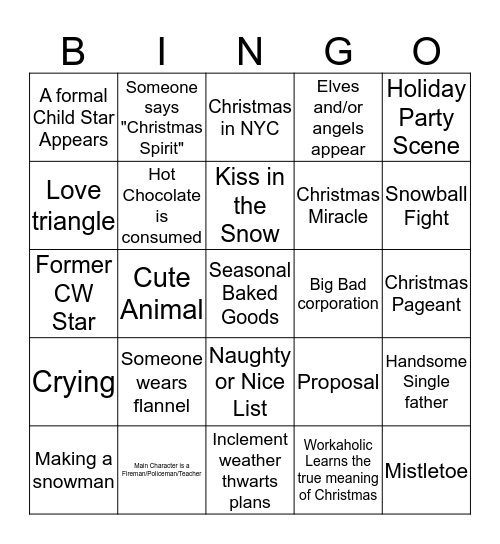 Christmas Movie Bingo Card