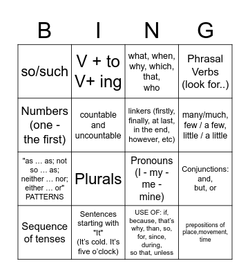 Grammar 2 sofpalna_exam Bingo Card
