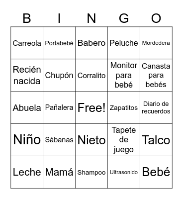 Baby Shower Bingo Card