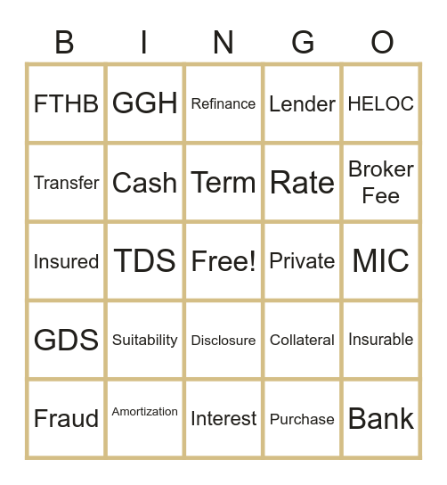 GGH Mortgage Bingo Card