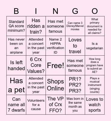 Valentine's Day!! Find a Teammate Who....? Bingo Card
