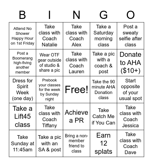 Tranformation Challenge Bingo Card