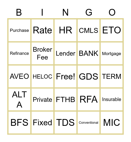GGH Mortgage Bingo Card
