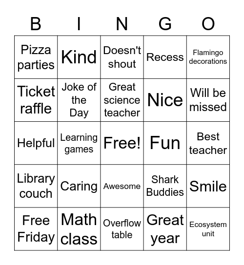 We Love 4th Grade with Mrs. Jacobsen! Bingo Card