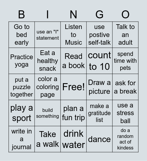 Coping Skills Bingo` Bingo Card