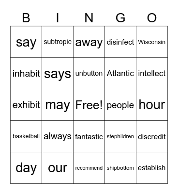 3.4 BINGO Card