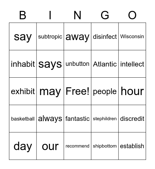 3.4 BINGO Card