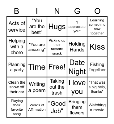 Love Languages Bingo Card