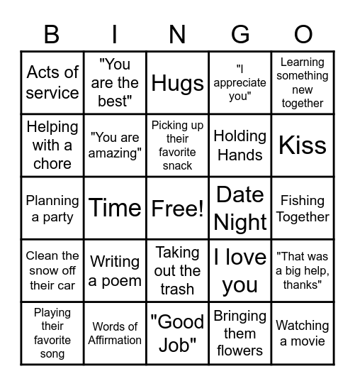 Love Languages Bingo Card