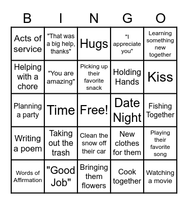 Love Languages Bingo Card