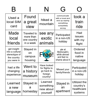 Education Abroad Bingo Card