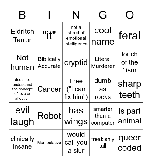 Azzie's Type Bingo Card