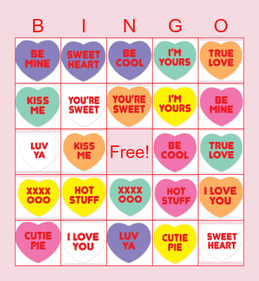 Valentine Candy Bingo Card