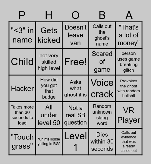 Phasmophobia Public Lobbies by T4t0_ (& friends) Bingo Card