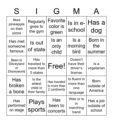 Culture/Diversity Bingo Card