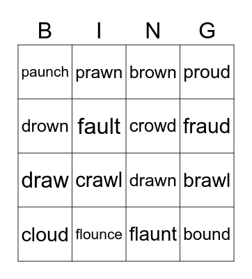 ou/ow and au/aw Bingo Card