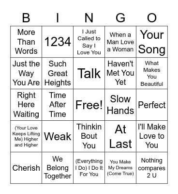 Round 2: Love Songs Bingo Card