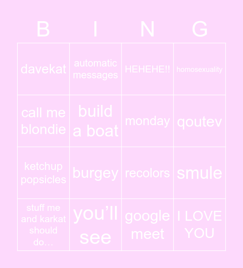 DAVEKAT BINGO!!! Bingo Card