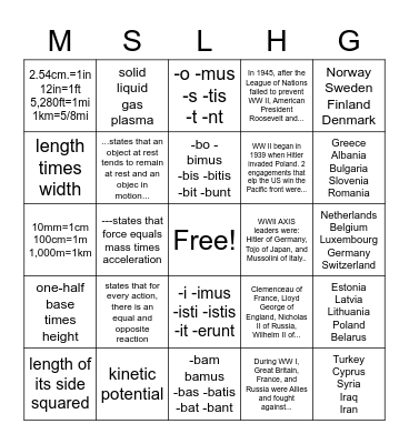 Cycle 2 Review Weeks 13-18 Bingo Card