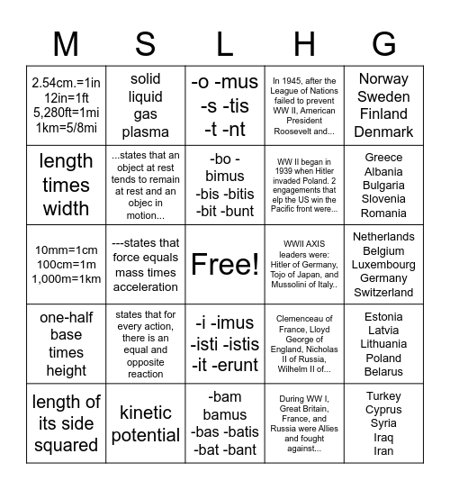 Cycle 2 Review Weeks 13-18 Bingo Card