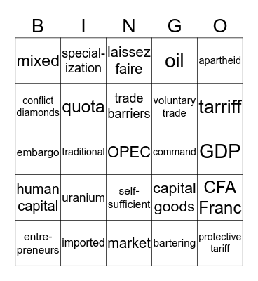 Economics of Africa Bingo Card