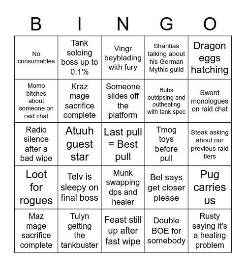 Nakedgang bingo board Bingo Card