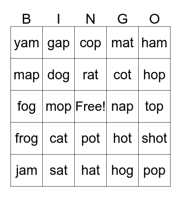 Short A and Short O Bingo Card