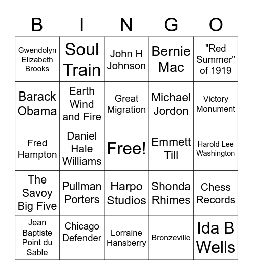 BLACK HISTORY IN CHICAGO Bingo Card