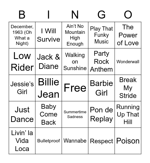 Music Bingo - DECADES Bingo Card