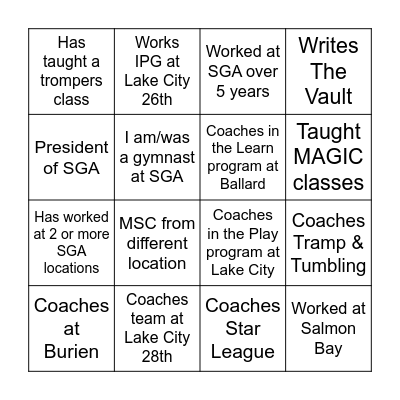 SGA 2023 Holiday Party Bingo Card