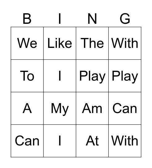 Sight Word Fun!  Bingo Card