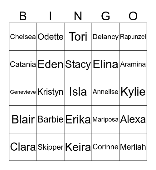 Many Names of Barbie Bingo Card