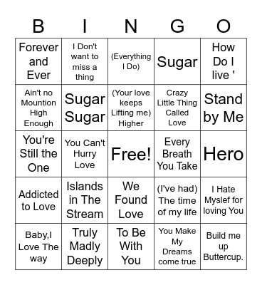 Cupid Bingo Card