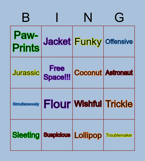 Word Bingo Card
