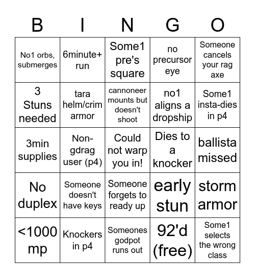Kuudra Bingo Card