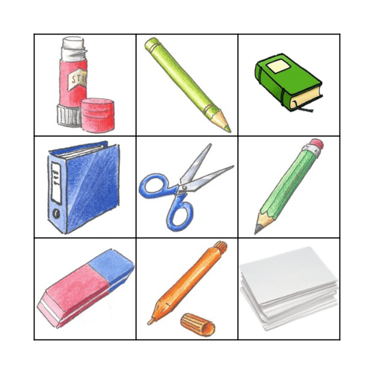 Schulmaterial Bingo Card