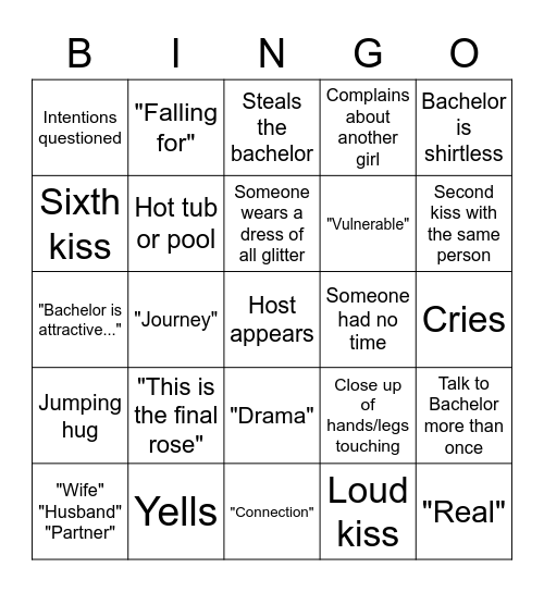 Bachelor Bingo Card