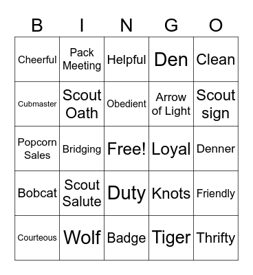 Bear Den Bingo Card