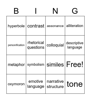 Language Techniques Bingo Card