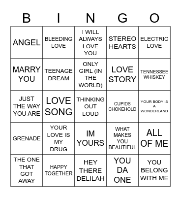 LOVE SONGS Bingo Card