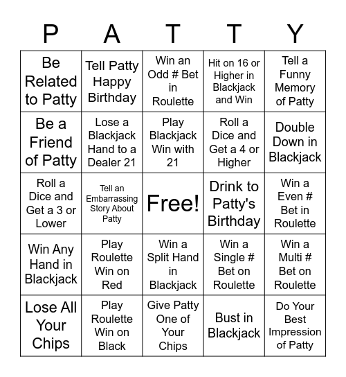 Patty's 60th Bingo Card