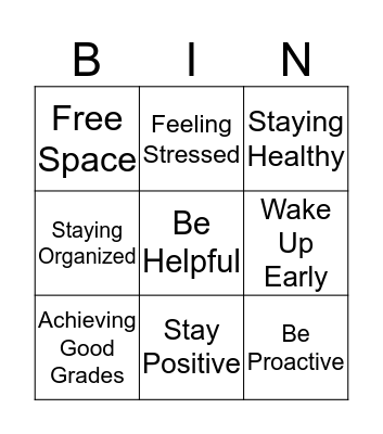 Healthy Habits  Bingo Card