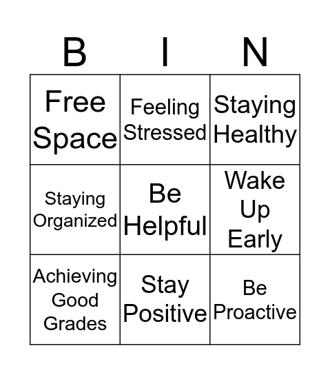 Healthy Habits  Bingo Card