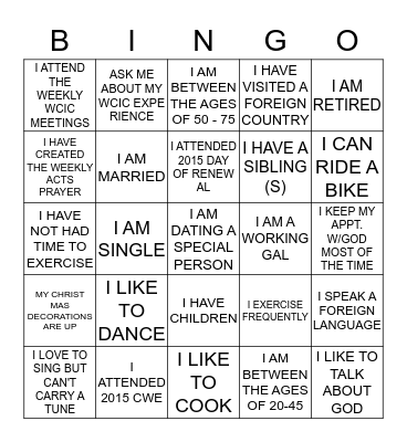 WCIC 2015 CHRISTMAS PARTY Bingo Card