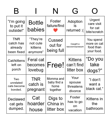 Cat Rescue/TNR Bingo! Bingo Card